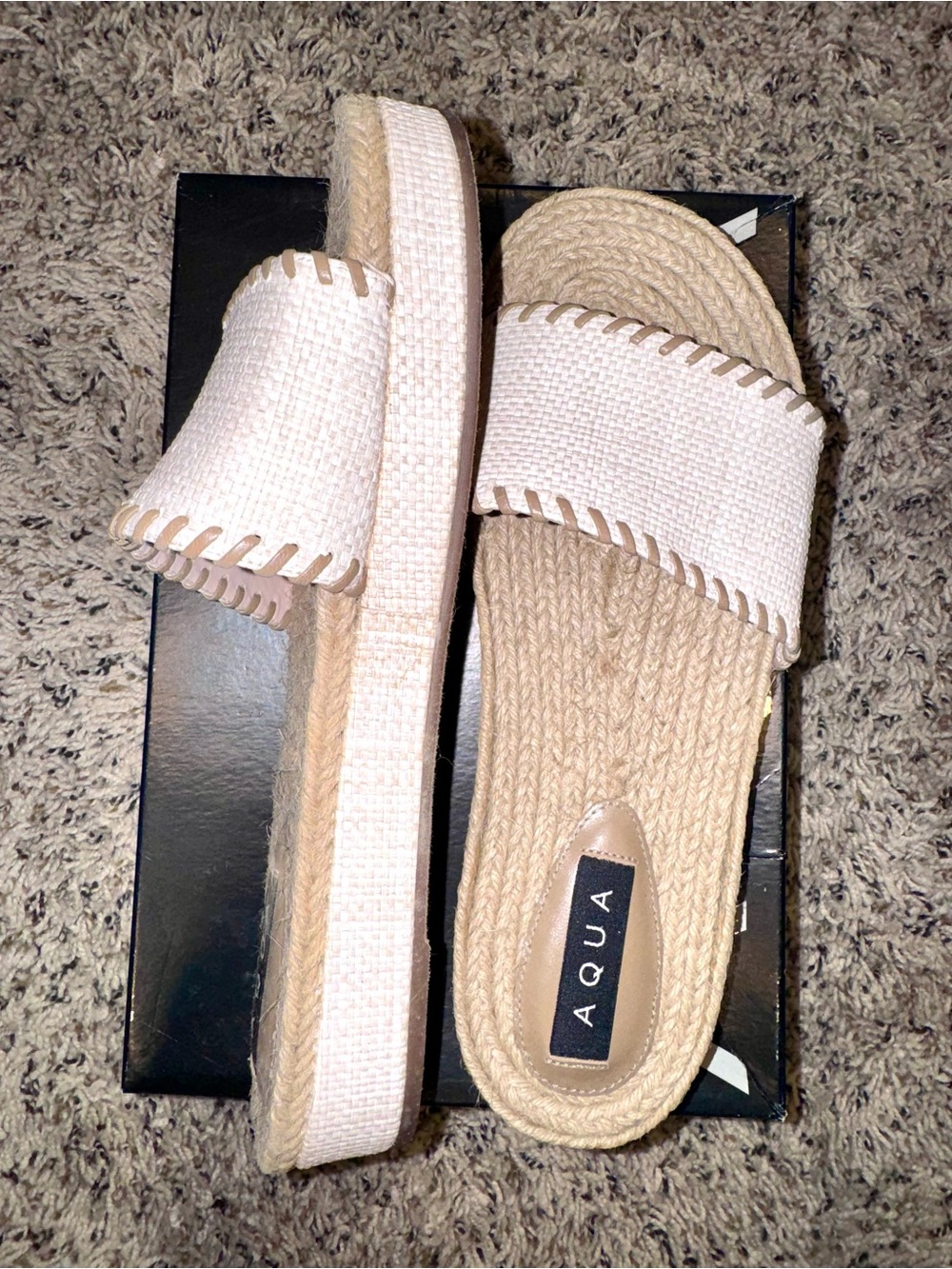 AQUA Raffia Espadrille Slide Sandals Tan/White Jute Insole Women's 9.5B - Picture 3 of 5